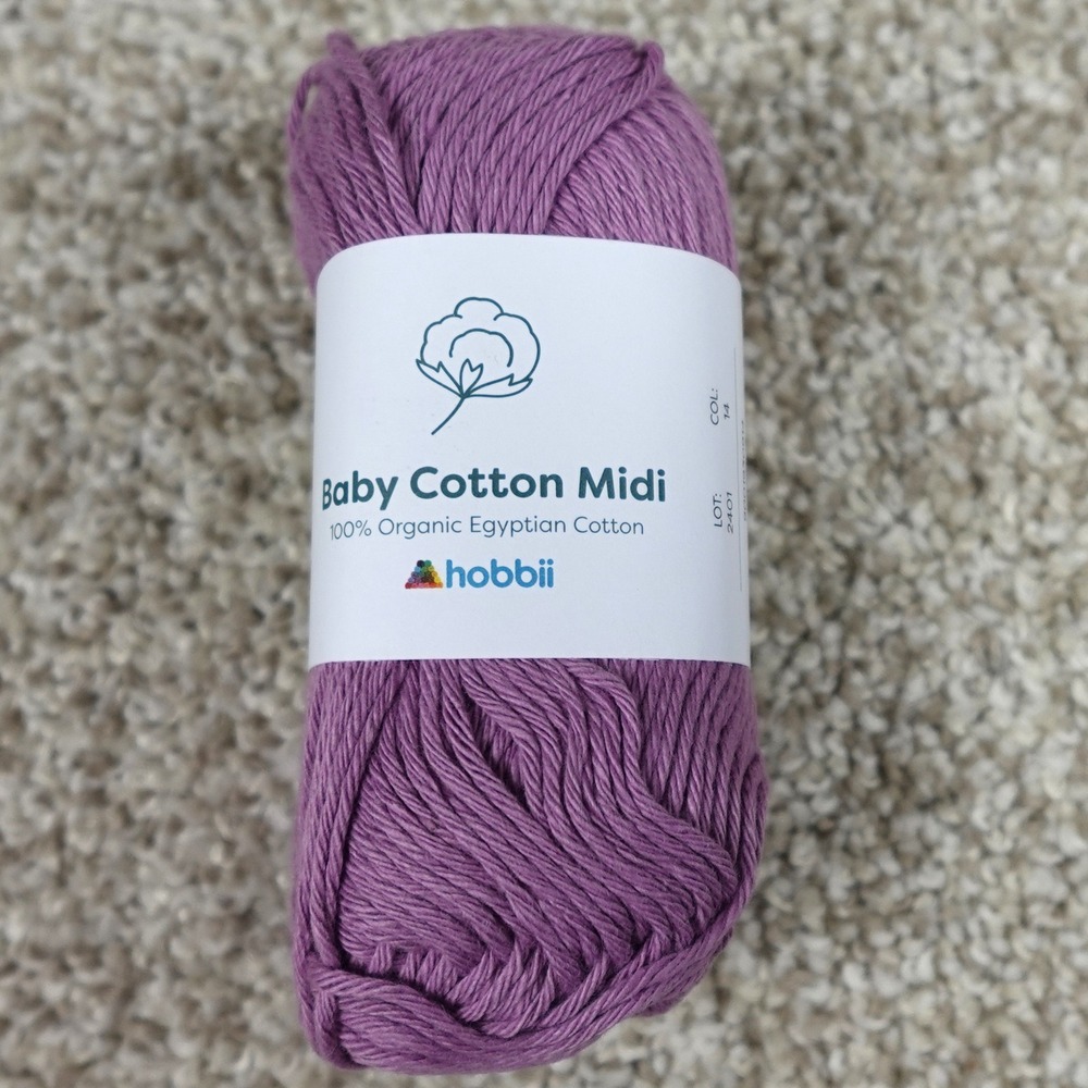 Hobbii Baby Cotton Midi 100% Organic Egyptian Cotton Yarn Color 14 Purple 50g